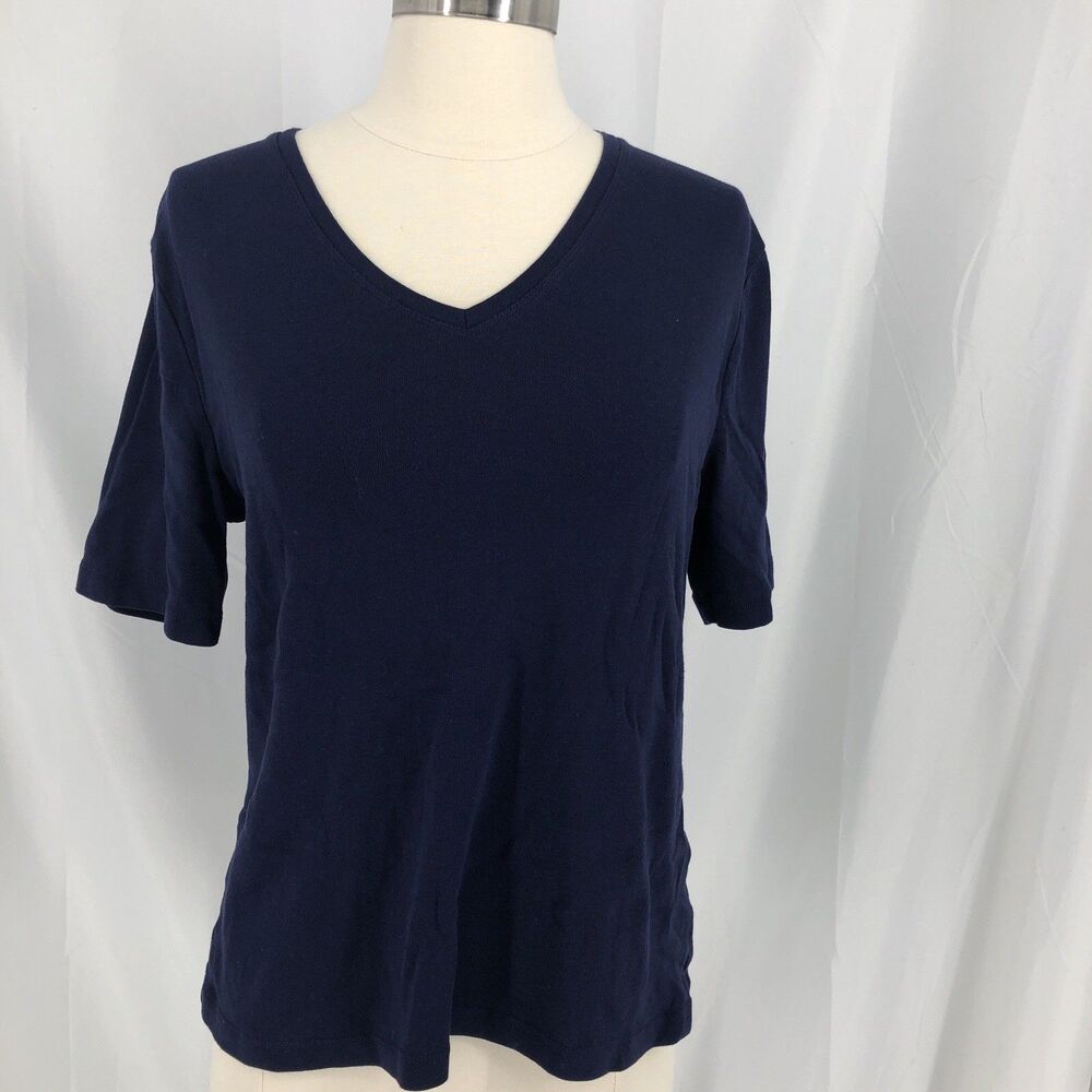 Chicos Womens Navy Blue V Neck Short Sleeve T Shirt True Color Tee Size 2